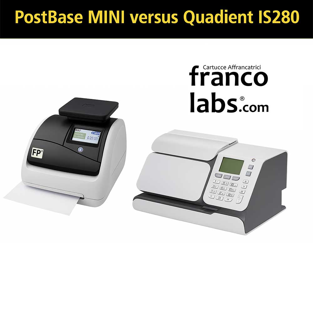 Confronto visivo tra macchine affrancatrici PostBase MINI e Quadient IS280 per uffici e PMI